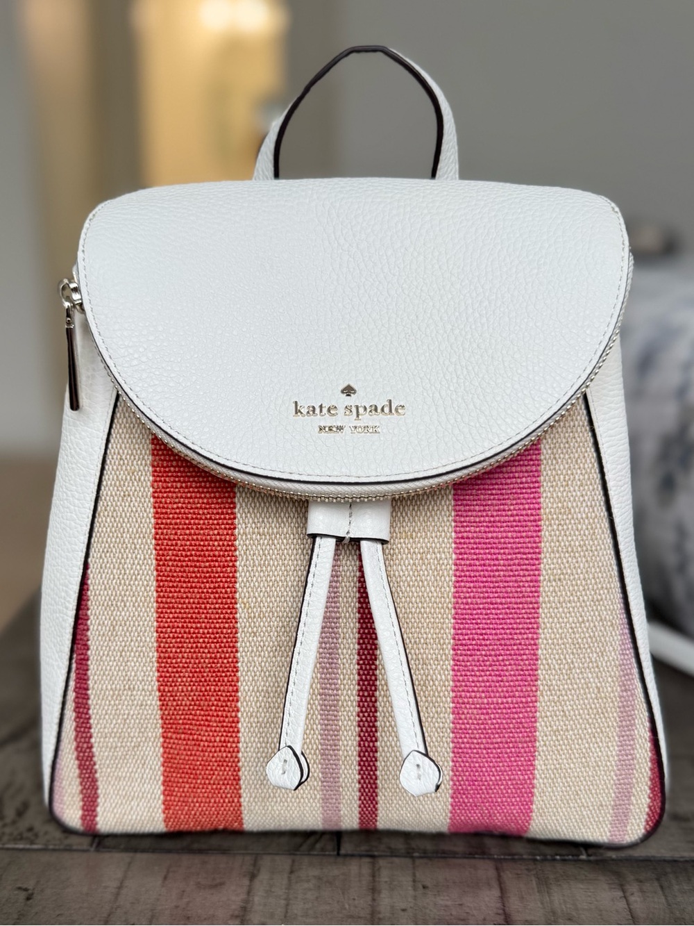 Kate Spade Leila medium flap summer canvas backpack
